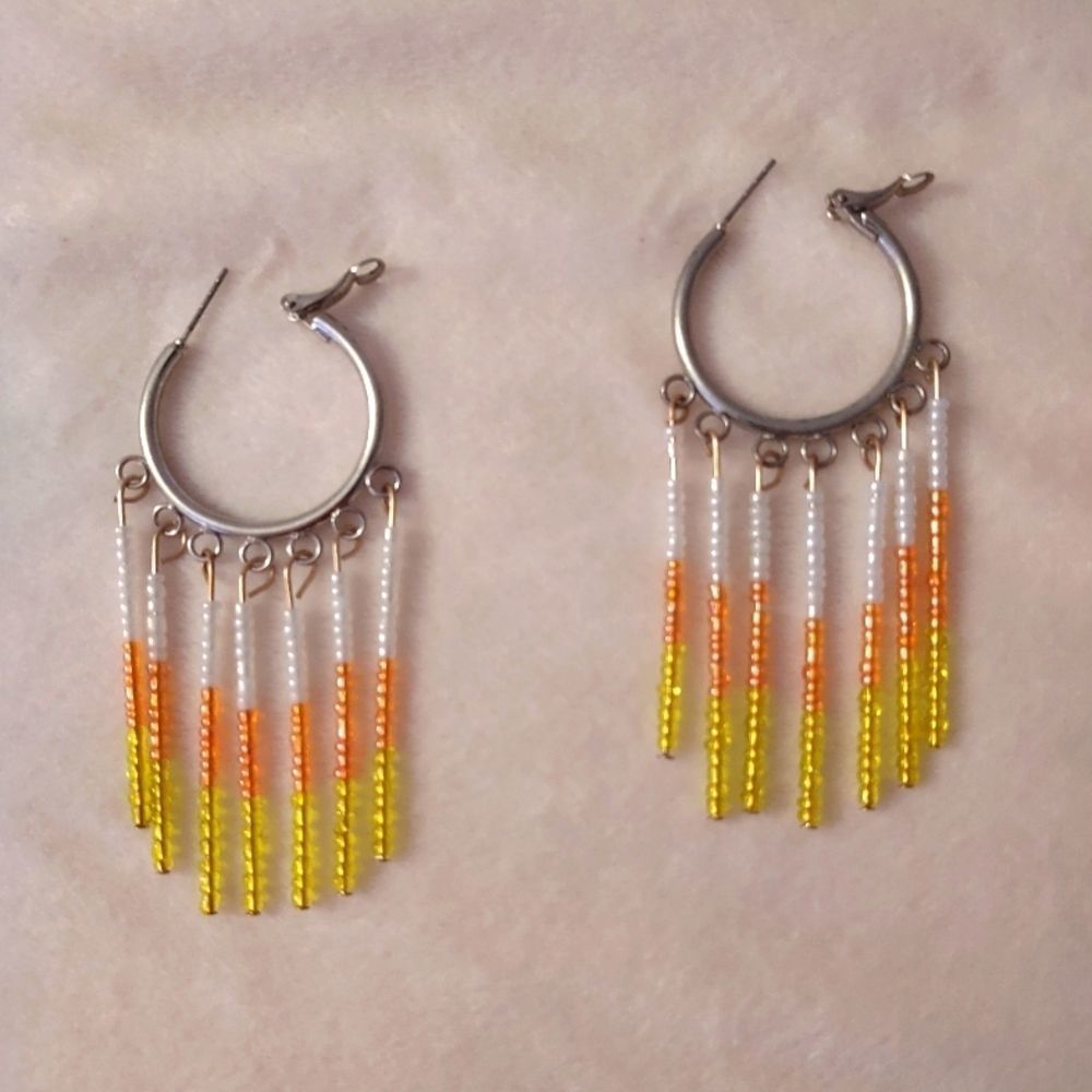 Rin's Unique Boutique - Handmade - Candy Corn Dangle Hoops